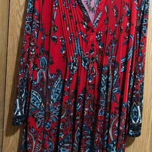 Vibrant Red and Blue Paisley Blouse